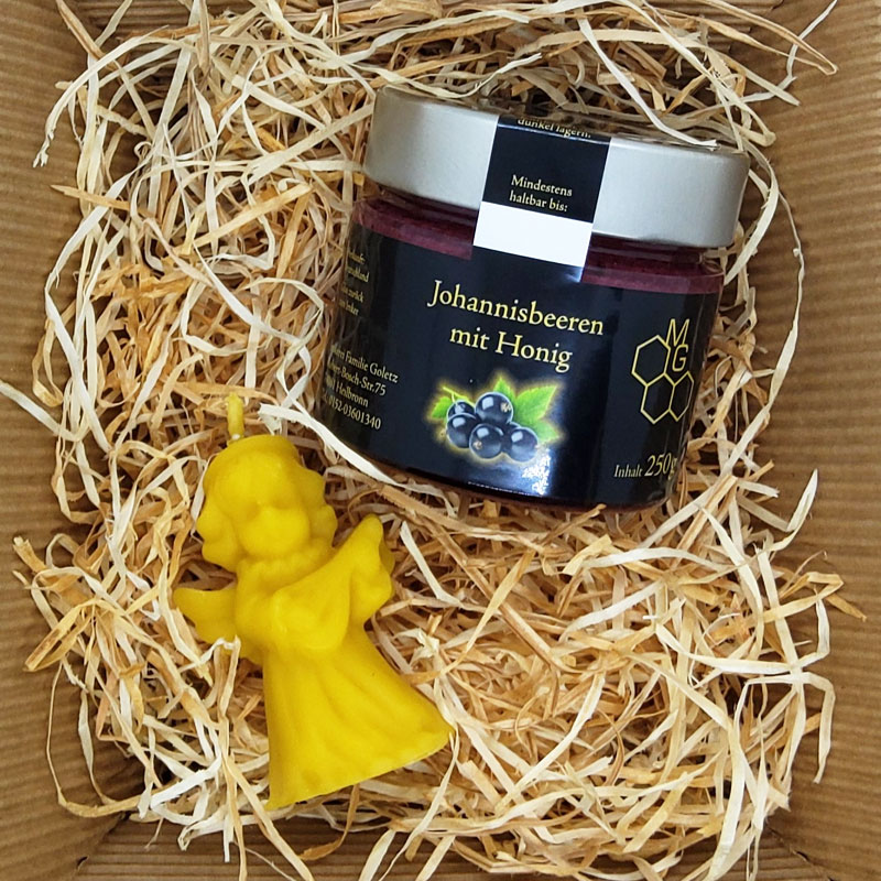 Johannesbeeren in honig inkl. bienenwachskerze